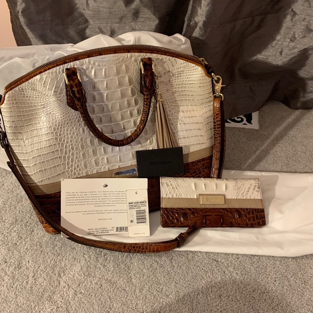 BRAHMIN DUXBURY SATCHEL TOASTED MACAROON w/wallet